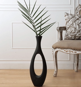 Oblong Vase in Raw Black Finish Small Size outdoor greenery  