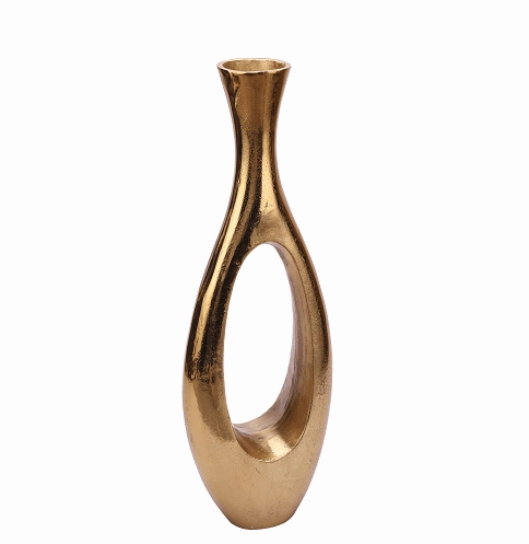 Oblong Vase in Raw Gold Finish Large Size