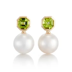 Octagonal Peridot & Pearl Drop Earrings