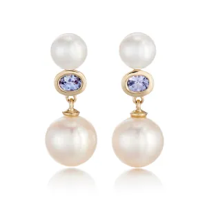 Od??on Drop Earrings in Pearls & Tanzanite