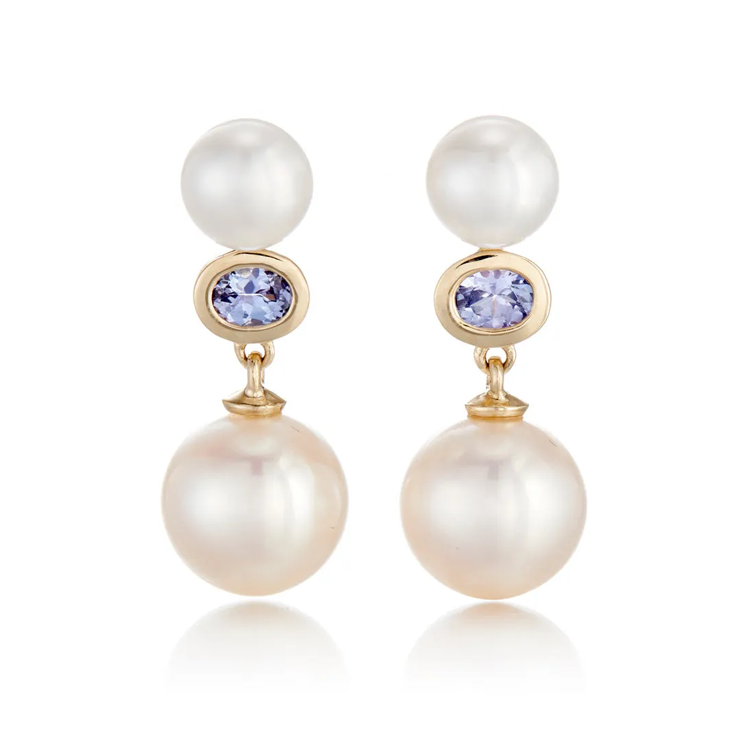 Odon Drop Earrings in Pearls & Tanzanite