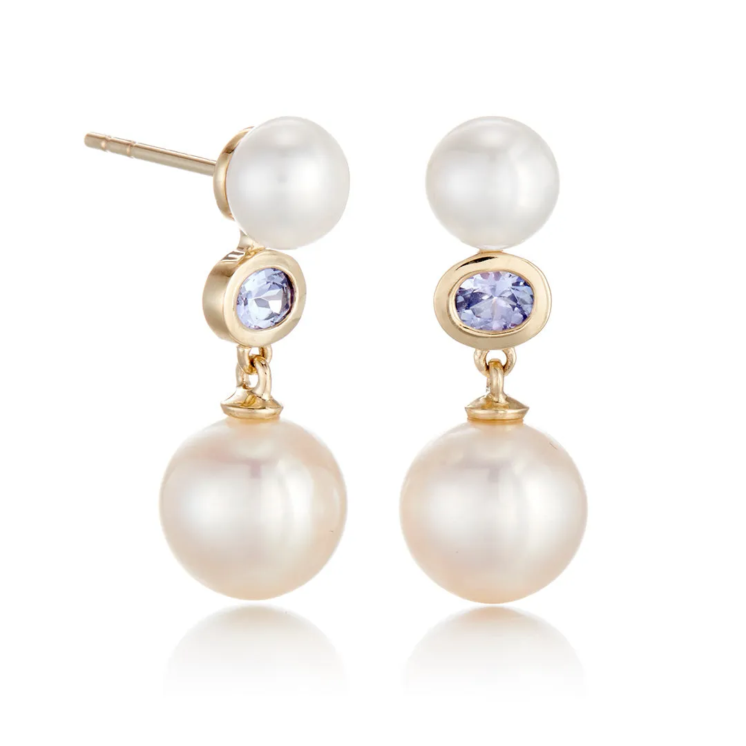 Odon Drop Earrings in Pearls & Tanzanite