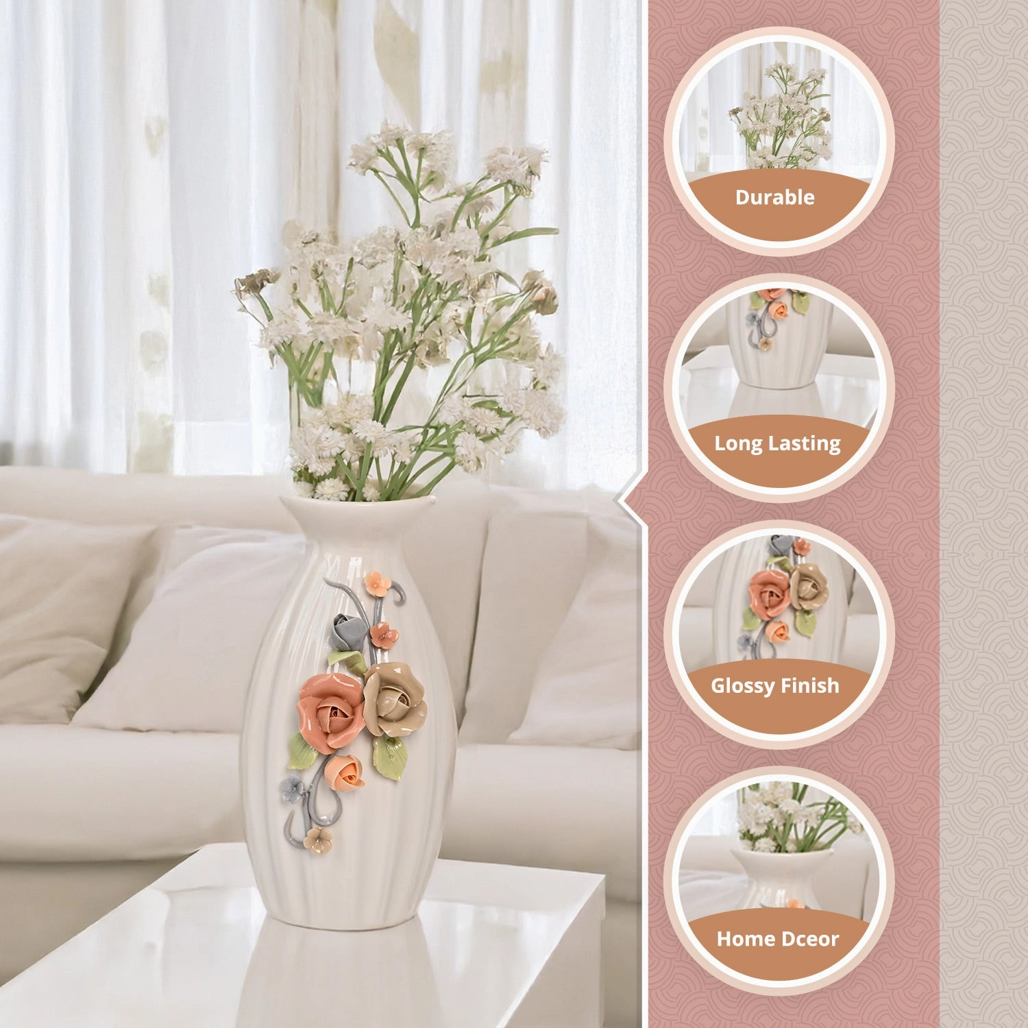 Off-White Ceramic Floral Vase