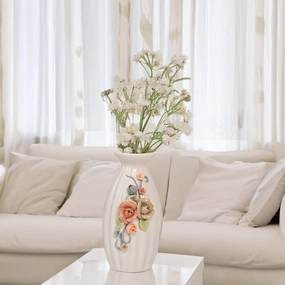 Off-White Ceramic Floral Vase dried green plant  