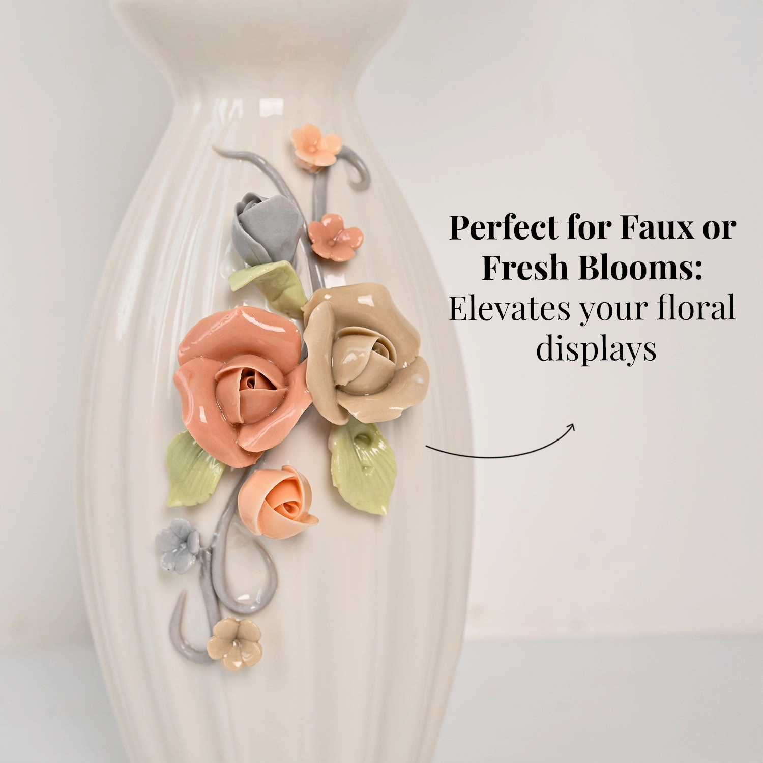 Off-White Ceramic Floral Vase