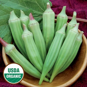 Okra, Clemson Spineless Organic Seeds floating plant shelf  