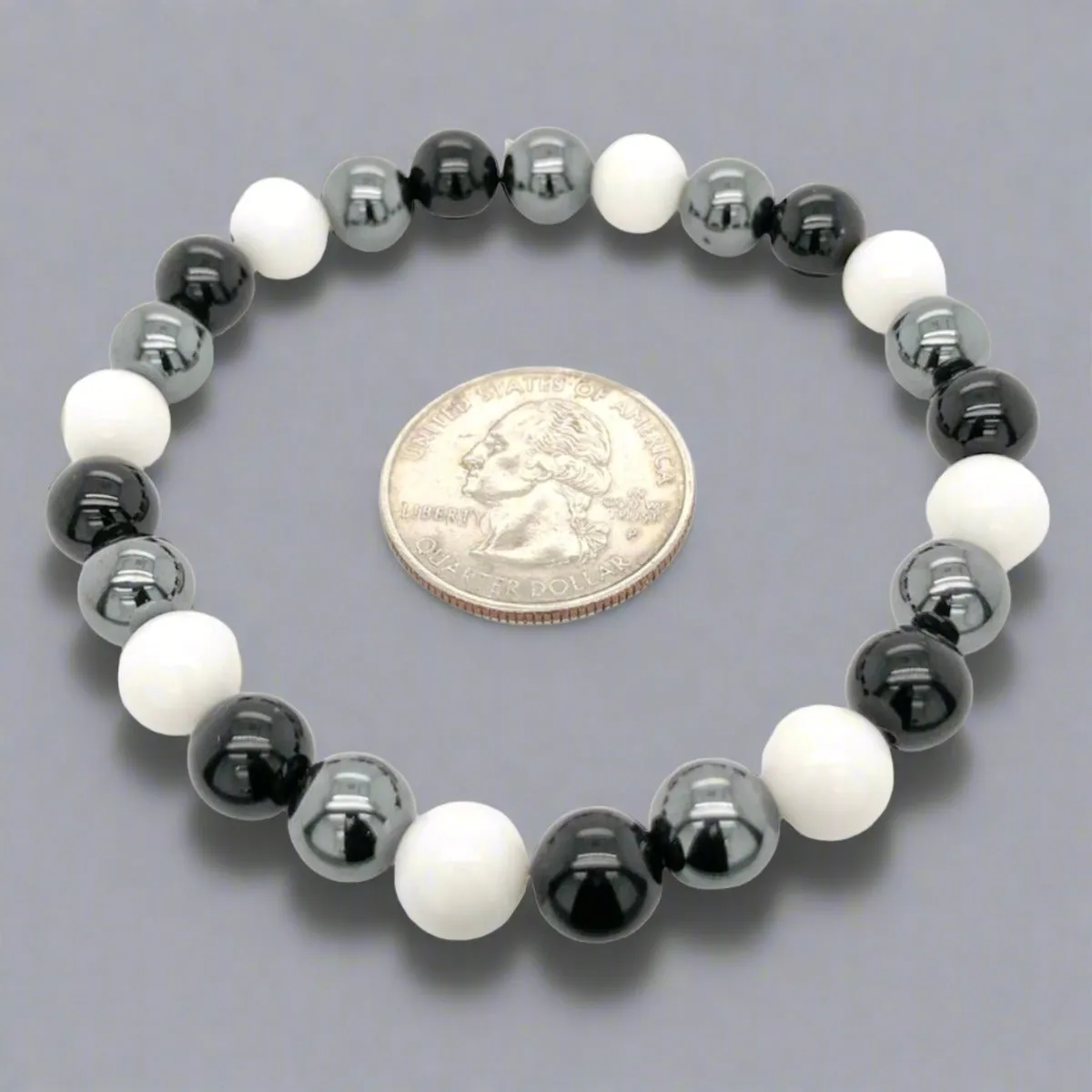 Onyx, Hematite & Tridacna 8mm Beaded Stretch Bracelet