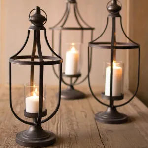 Open Lantern With Glass Insert Set dried flowers  