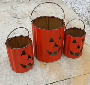 Orange Bucket Pumpkins Set of 3 decorative plants  