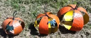 Orange Open Pumpkin Set of 3 decorative plants  