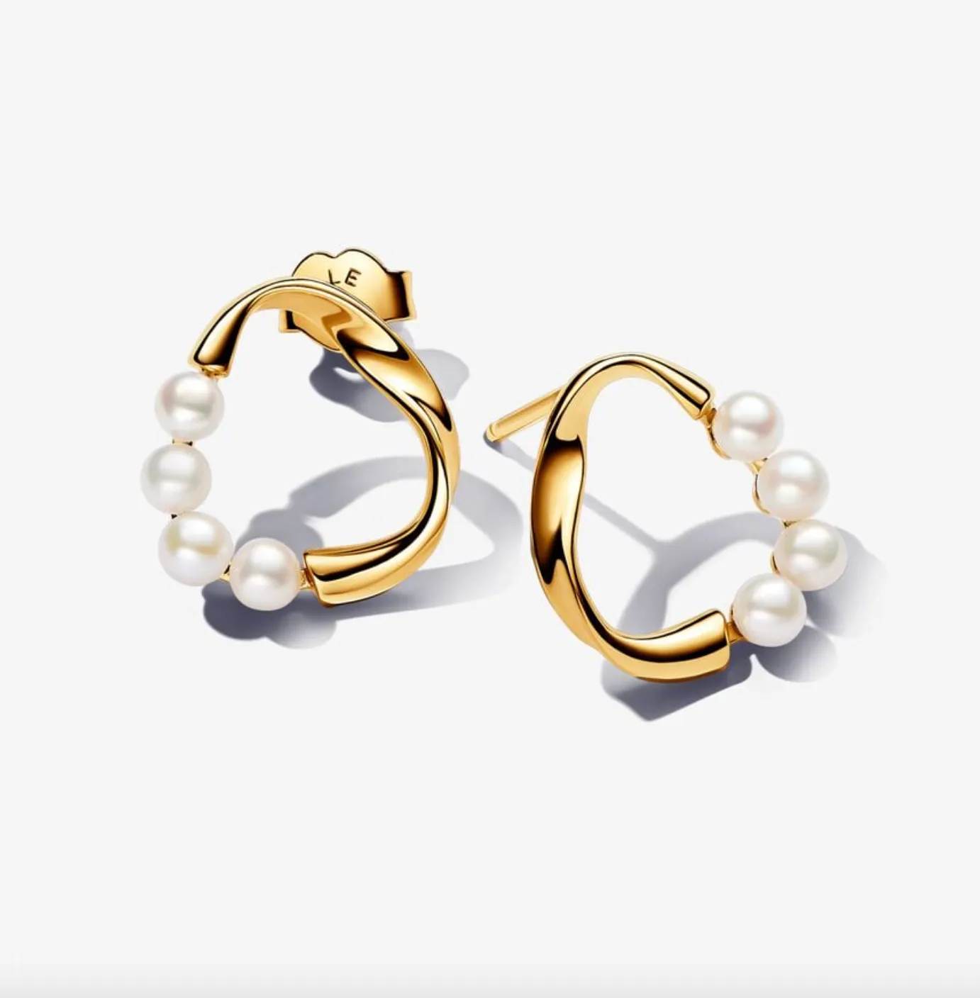 Organically Shaped Circle & Treated Freshwater Cultured Pearls Stud Earrings