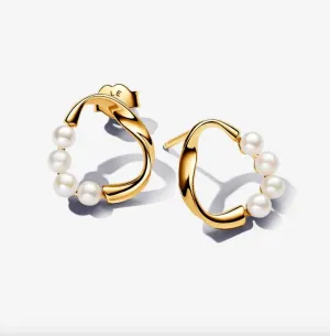 Organically Shaped Circle & Treated Freshwater Cultured Pearls Stud Earrings