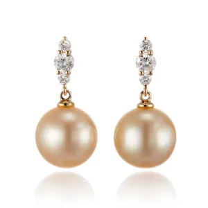 Orion Earrings in Golden South Sea Pearls & Diamonds