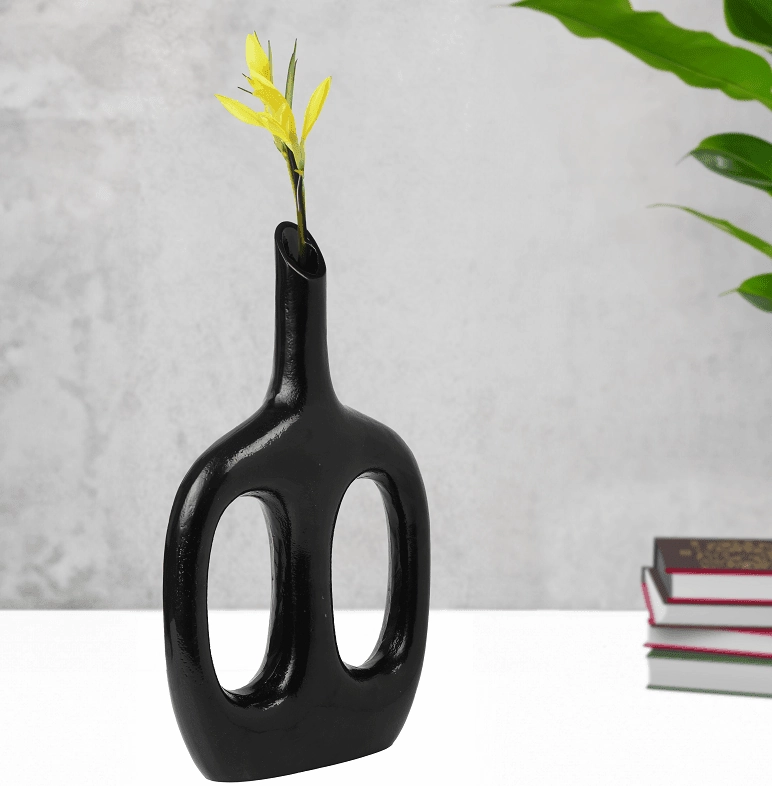 Otilia Glossy Black Vase outdoor greenery  