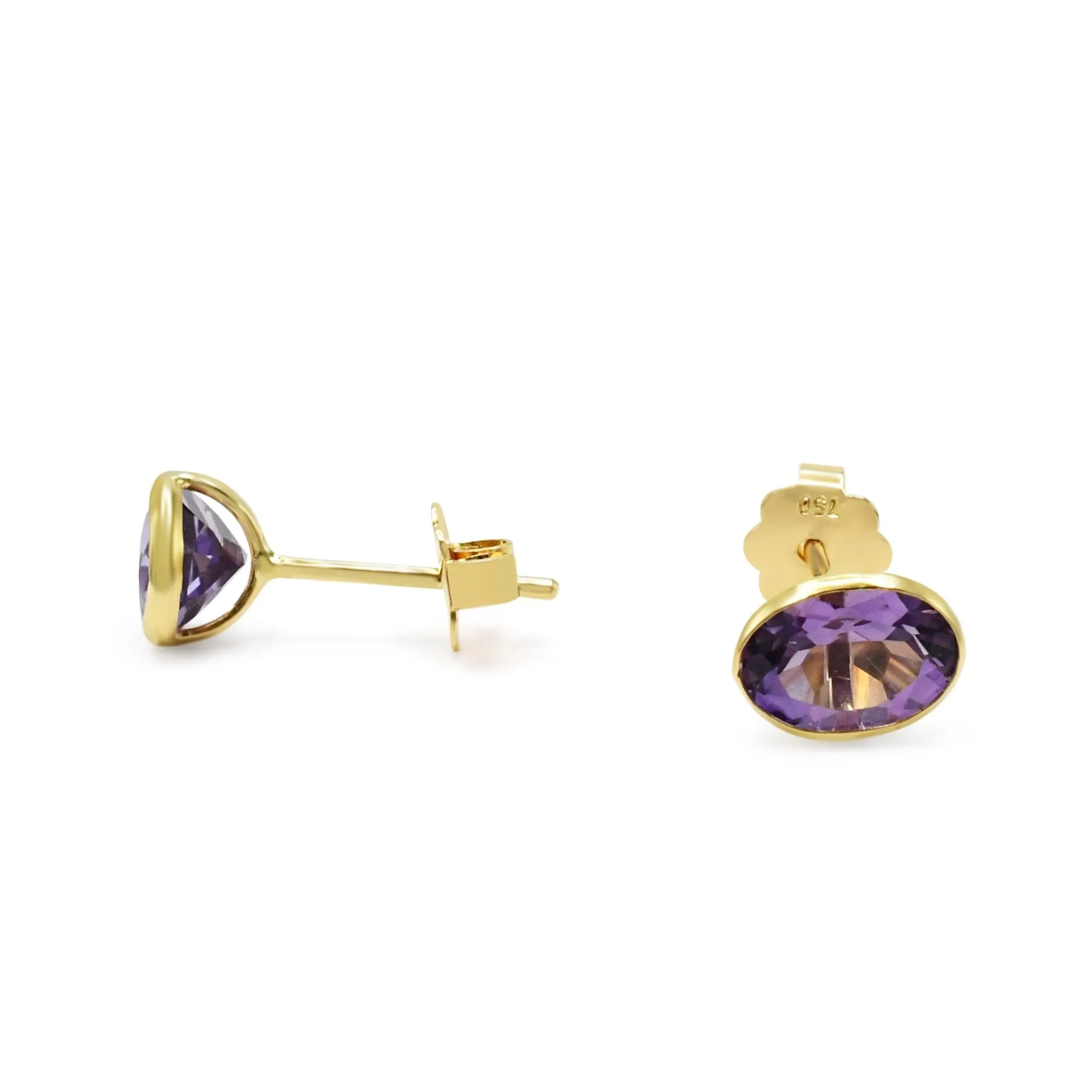 Oval Amethyst Earrings - 18ct Yellow Gold
