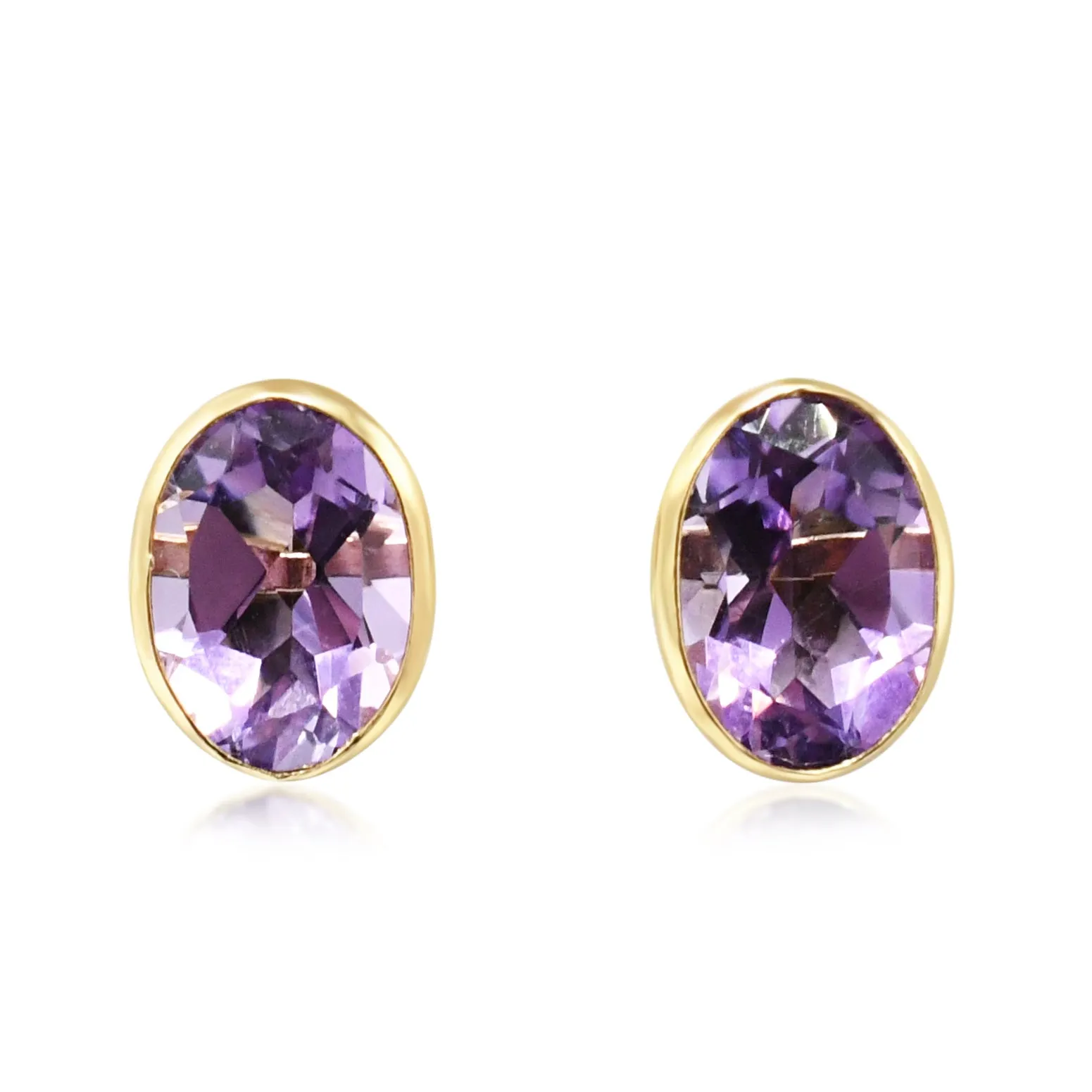Oval Amethyst Earrings - 18ct Yellow Gold