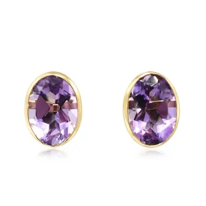 Oval Amethyst Earrings - 18ct Yellow Gold