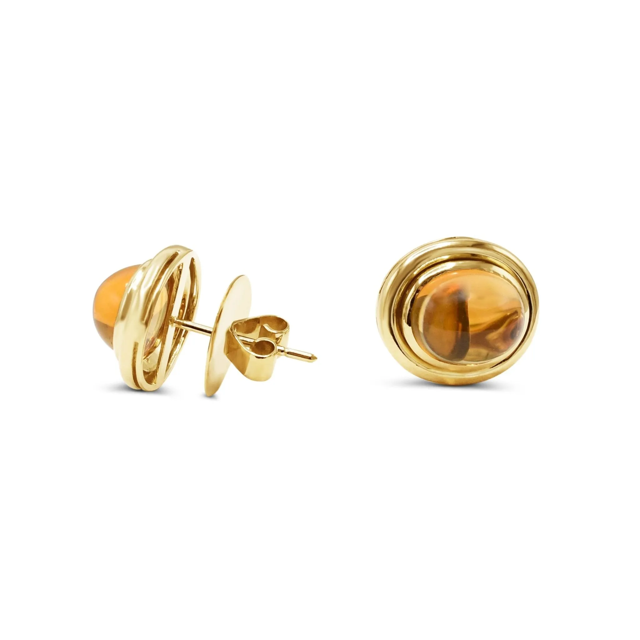 Oval Cabochon Citrine Stud Earrings