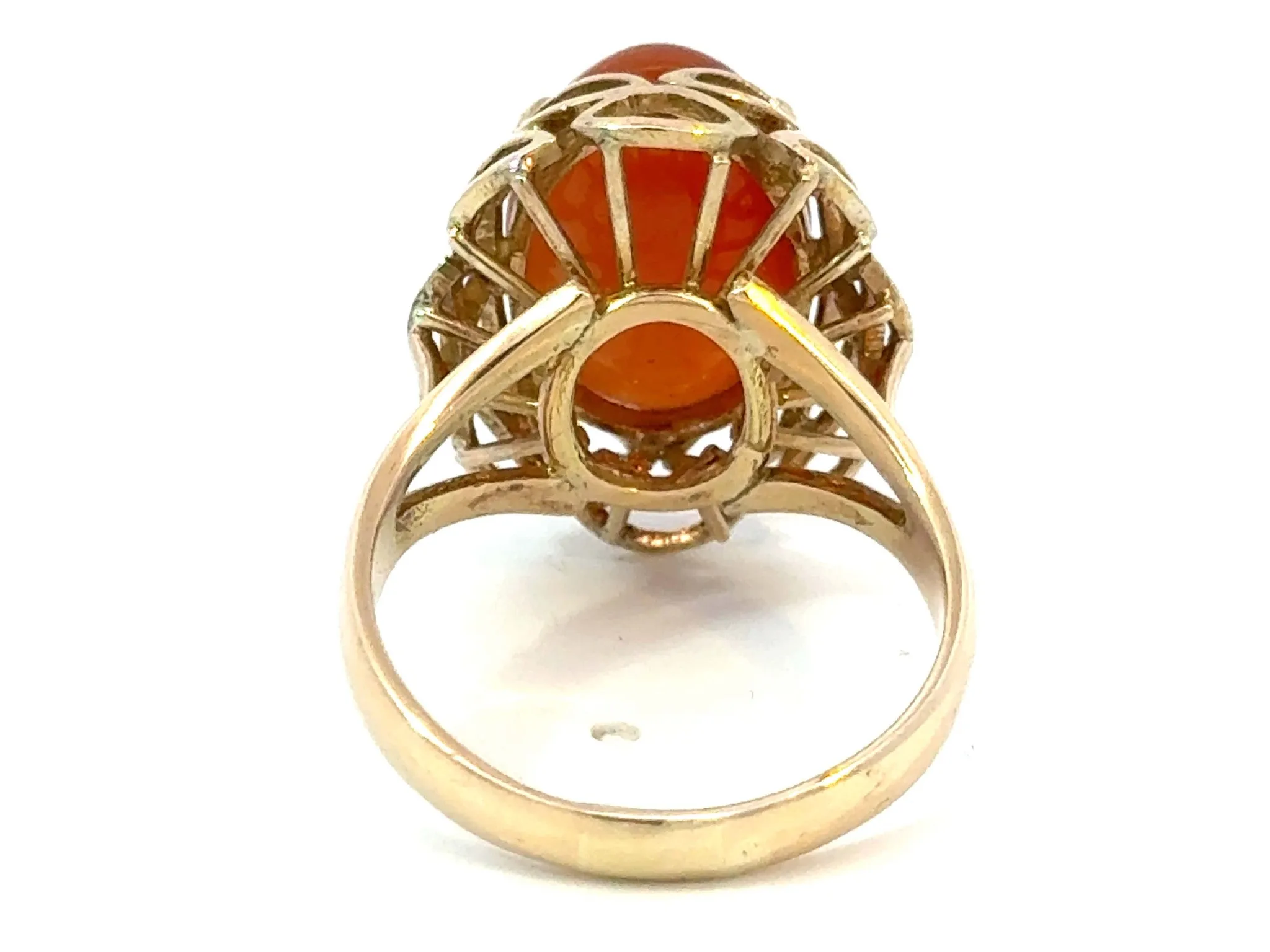 Oval Cabochon Red Jade Ring 14k Yellow Gold