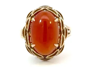 Oval Cabochon Red Jade Ring 14k Yellow Gold