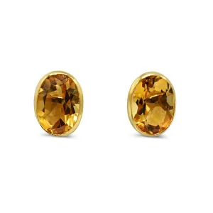 Oval Citrine Earrings - 18ct Yellow Gold