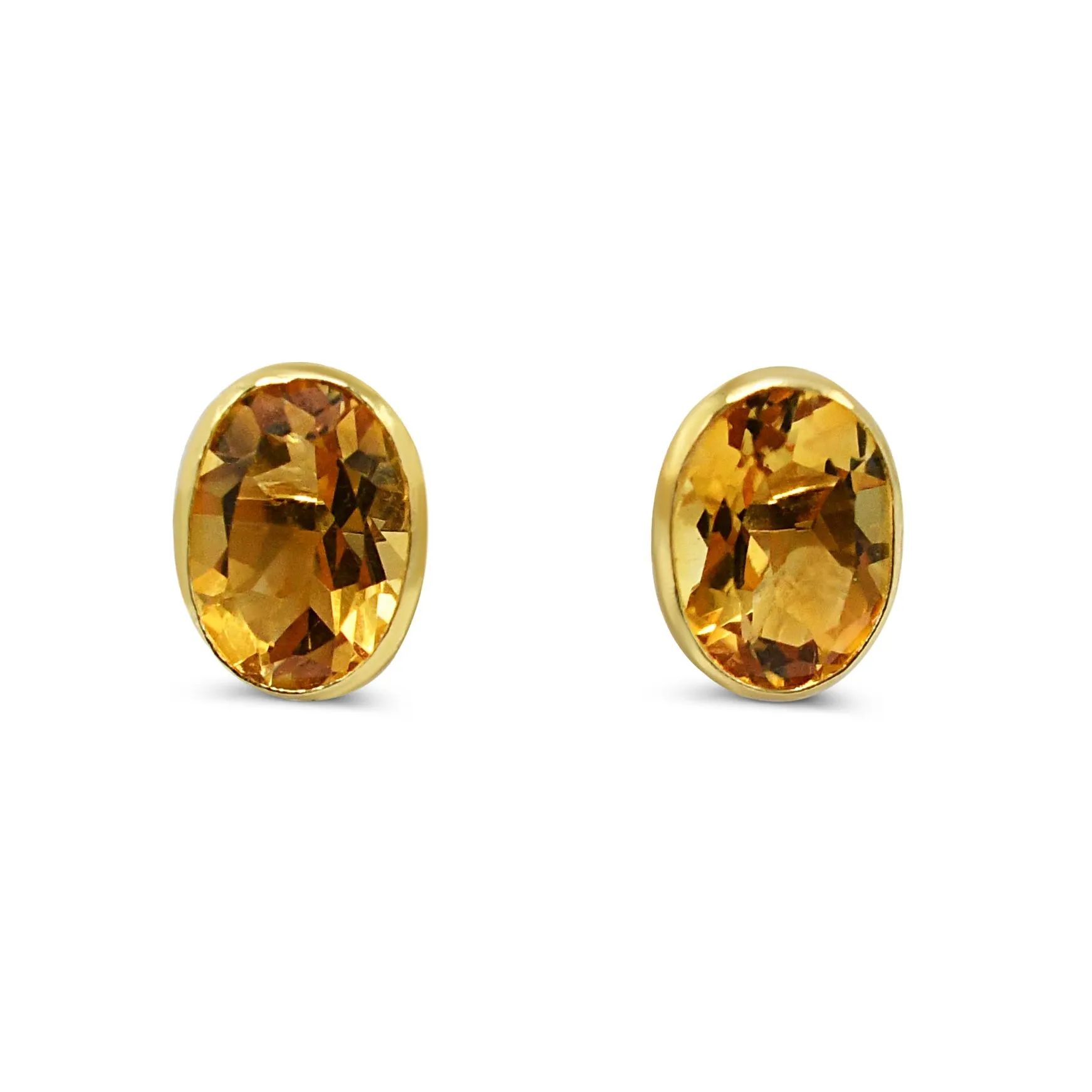 Oval Citrine Earrings - 18ct Yellow Gold
