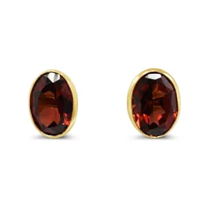 Oval Garnet Earrings in 18ct Yellow Gold