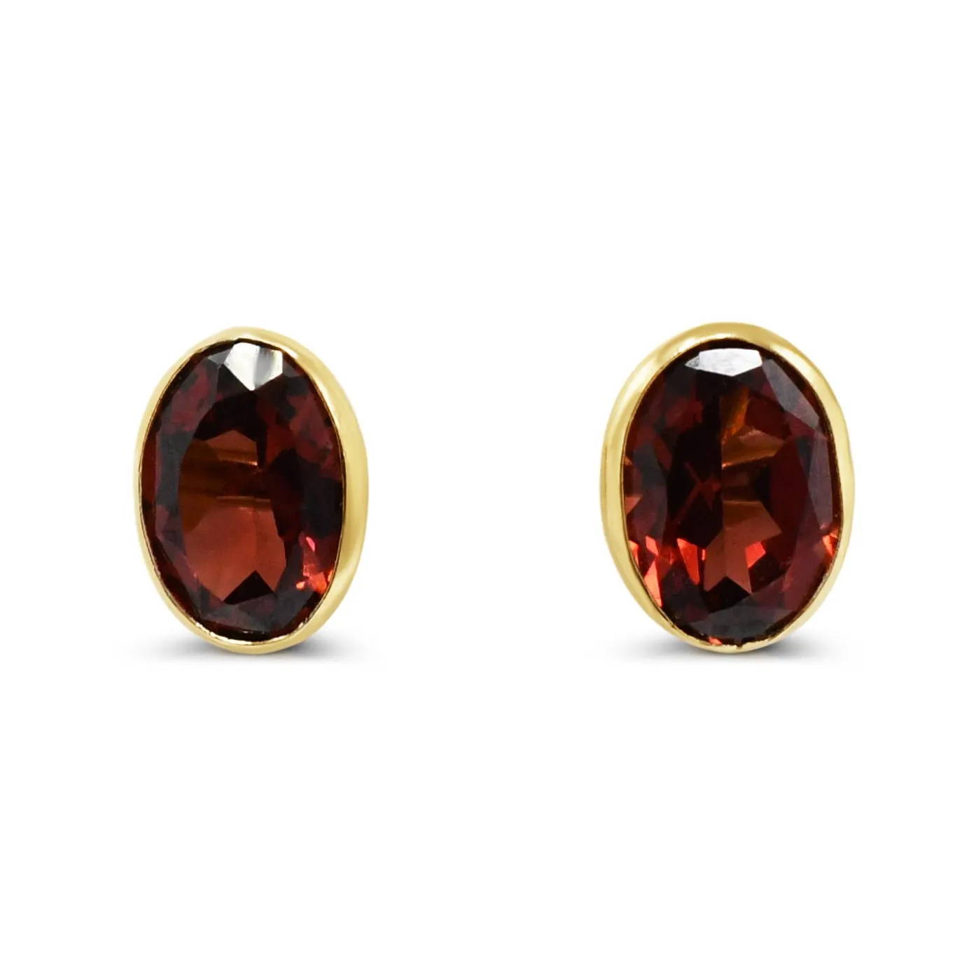 Oval Garnet Earrings in 18ct Yellow Gold