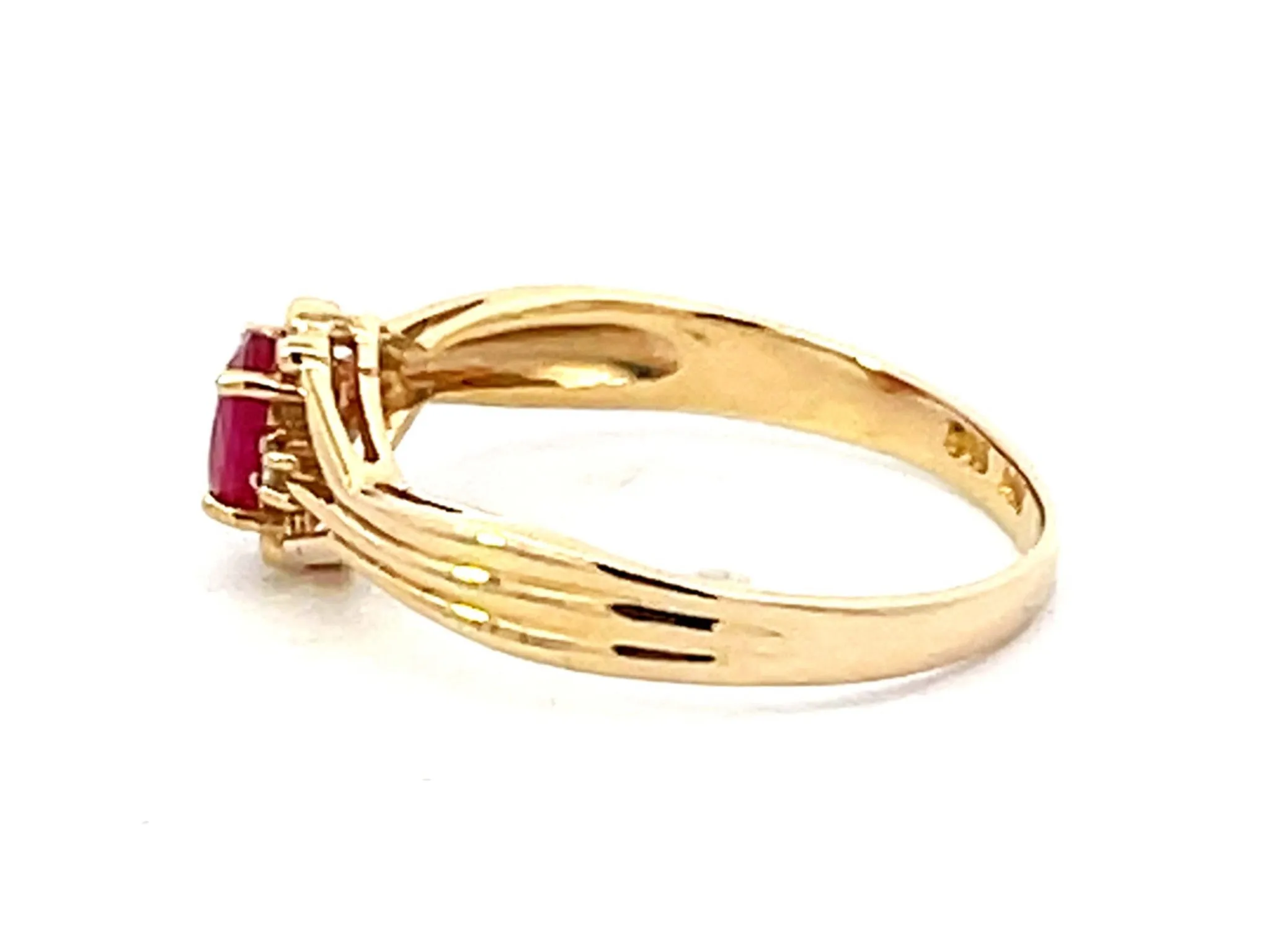 Oval Red Ruby Diamond Ring in 14k Yellow Gold