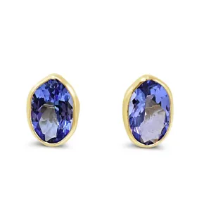 Oval Tanzanite Earrings - 18ct Yellow Gold