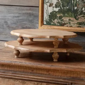 Oval Wooden Footed Serving Platform Set dried flowers  