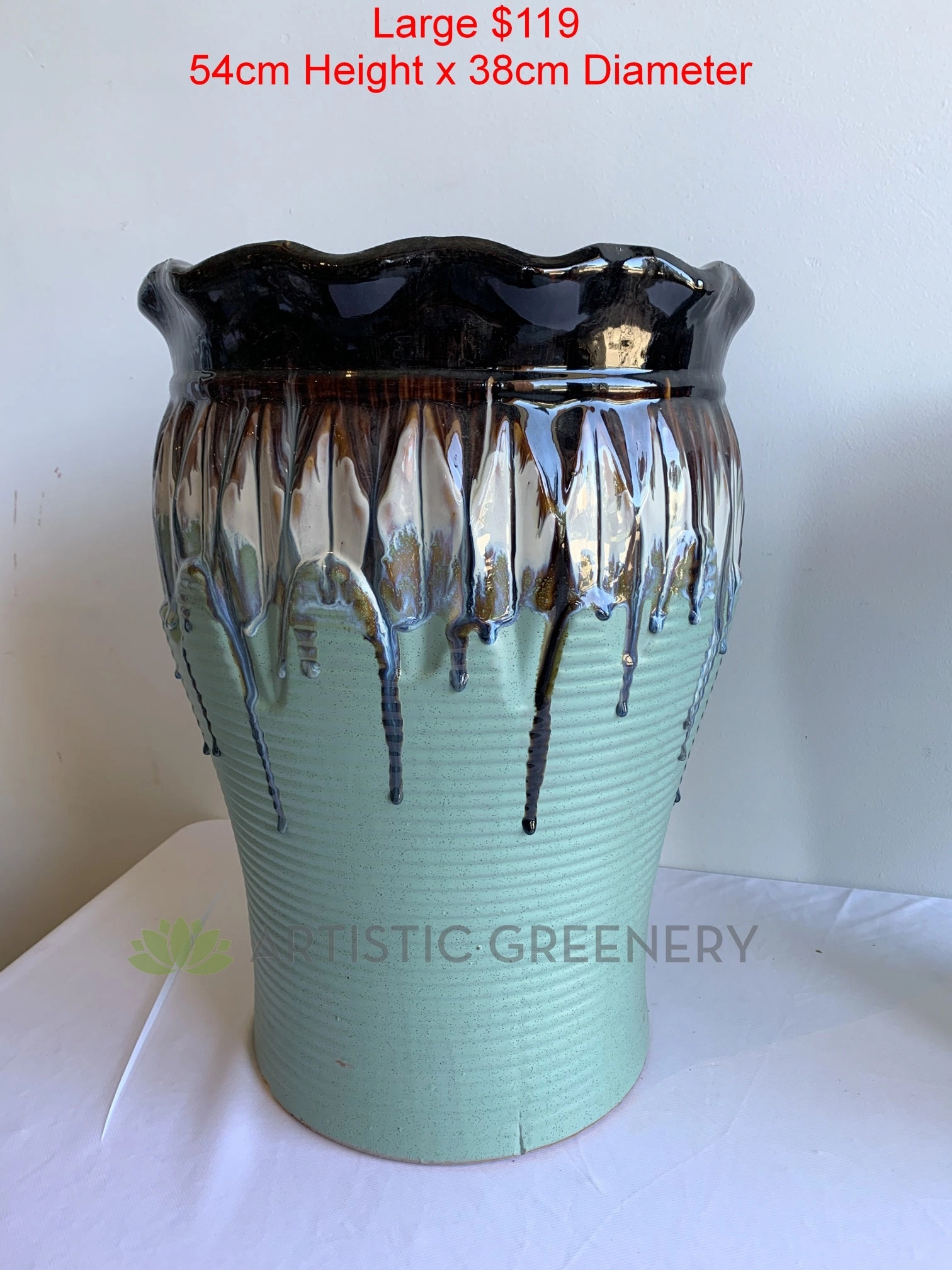 Paint Dipped Style Round - Mint & Brown (Ceramic) - Code: CER0017
