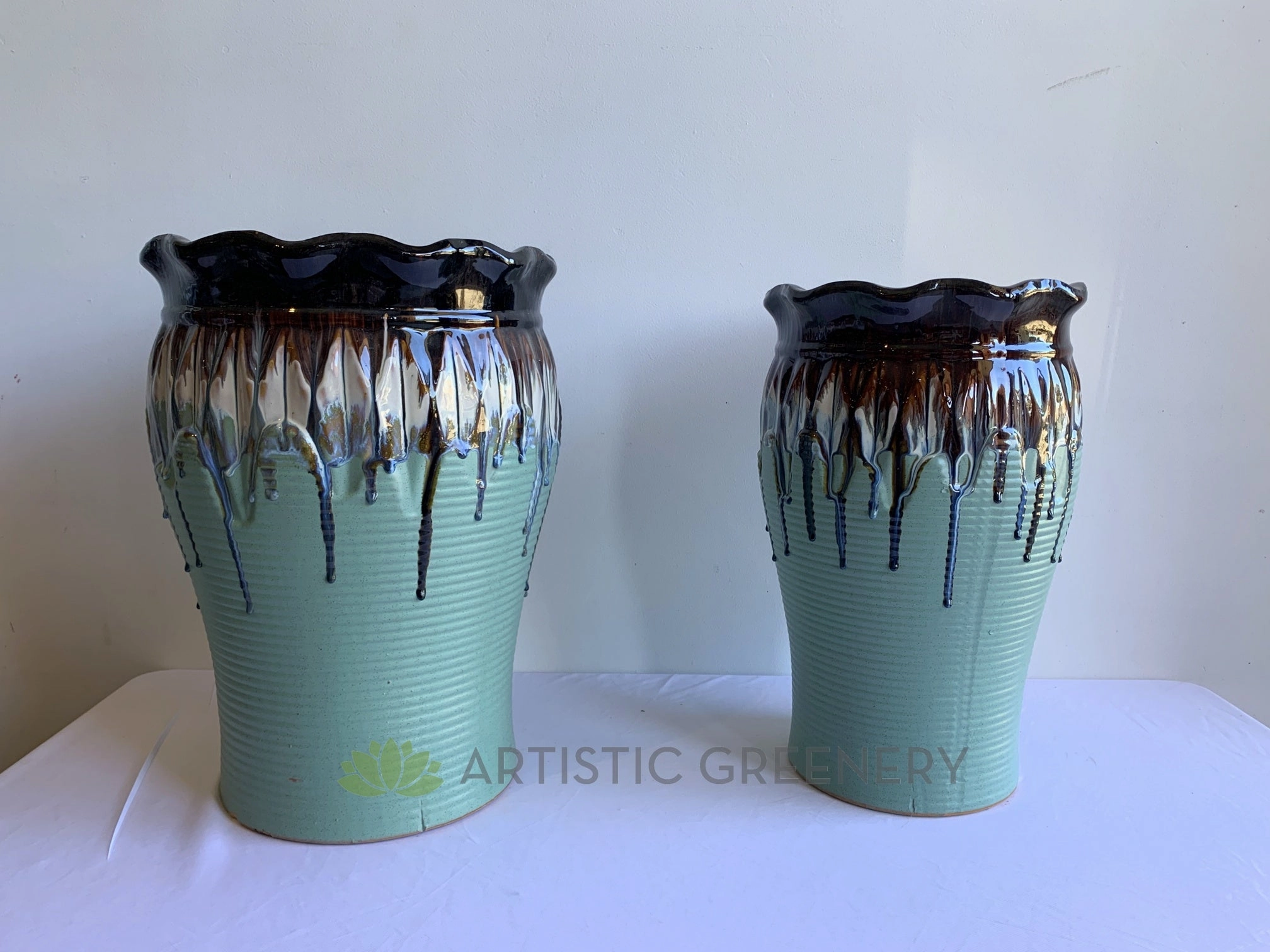 Paint Dipped Style Round - Mint & Brown (Ceramic) - Code: CER0017