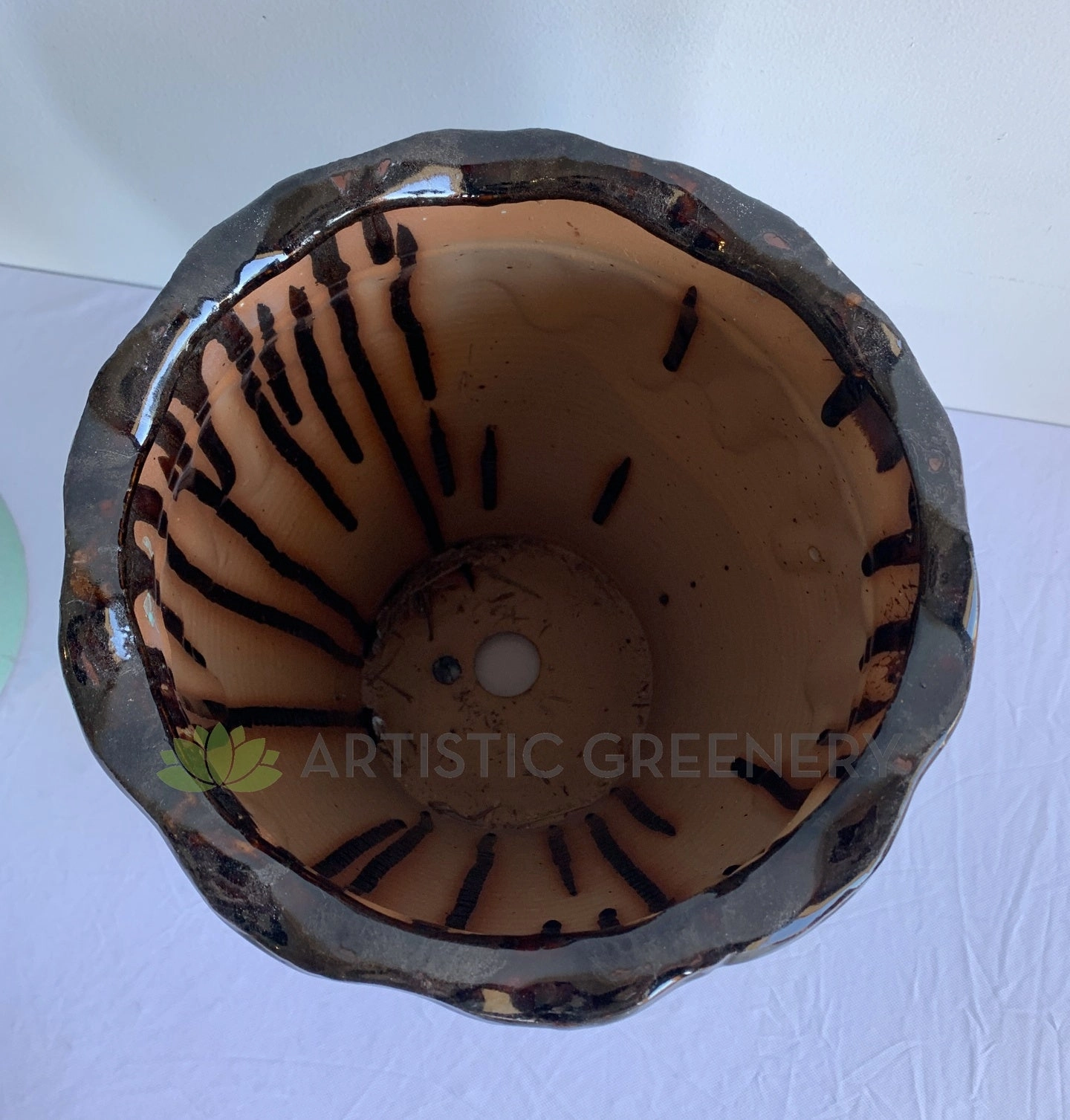 Paint Dipped Style Round - Mint & Brown (Ceramic) - Code: CER0017