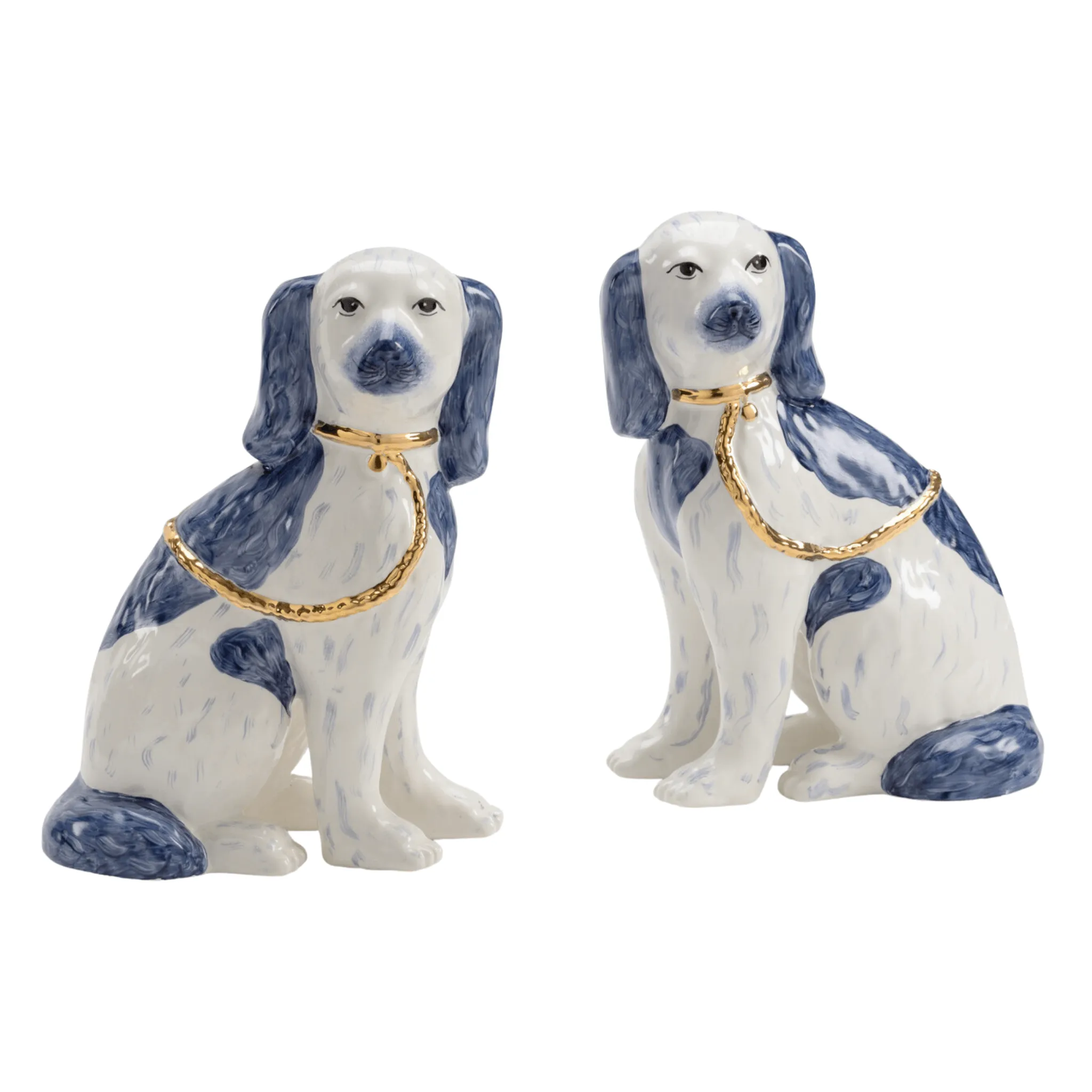 Pair of Blue & White Ceramic Staffordshire Dogs dried flowers  