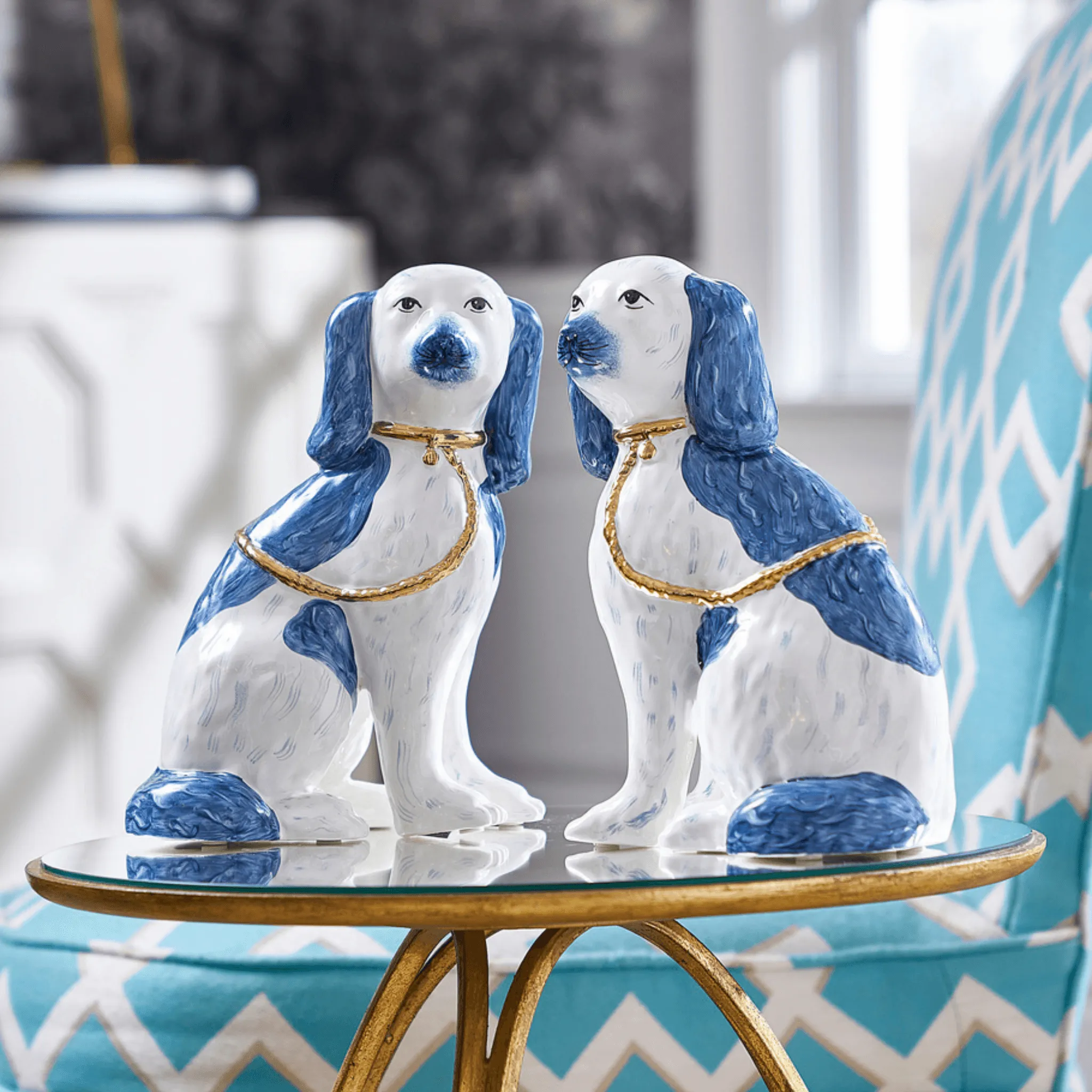 Pair of Blue & White Ceramic Staffordshire Dogs