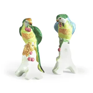 Pair of Ceramic Parrots With Cherries dried flowers  