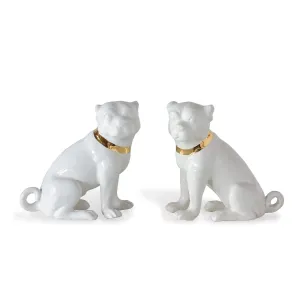 Pair of Cream Pug Porcelain Figurines dried flowers  