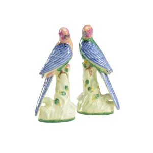 Pair of Decorative Porcelain Parakeets dried flowers  