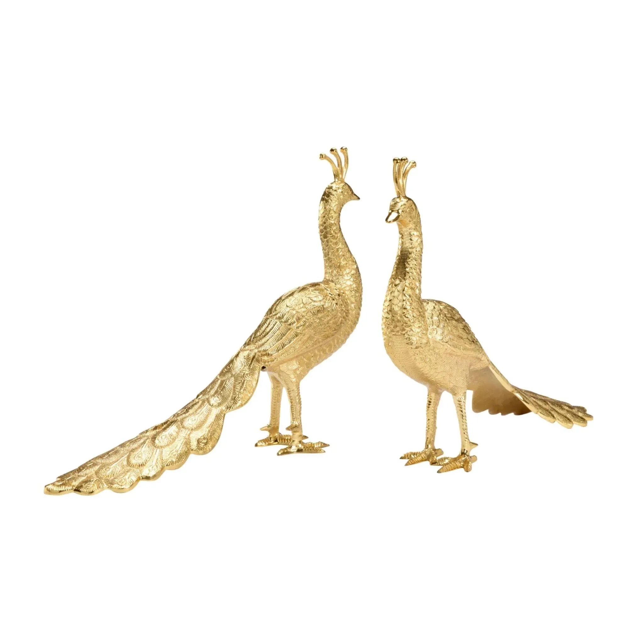 Pair Of Polished Brass Decorative Peacocks dried flowers  