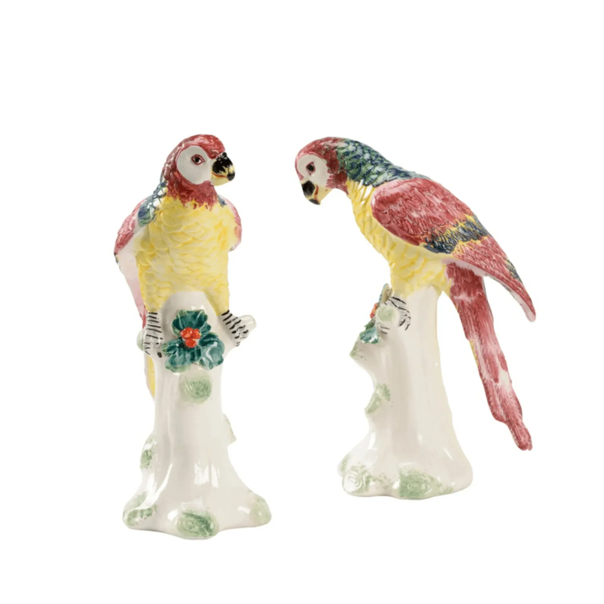 Pair of Small Ceramic Amazon Parrots dried flowers  