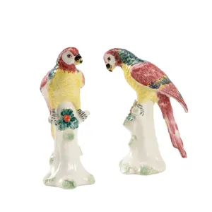 Pair of Small Ceramic Amazon Parrots dried flowers  