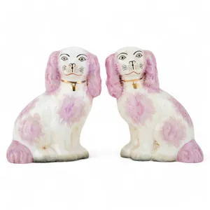 Pair of Staffordshire Dog Figurines in Pink dried flowers  