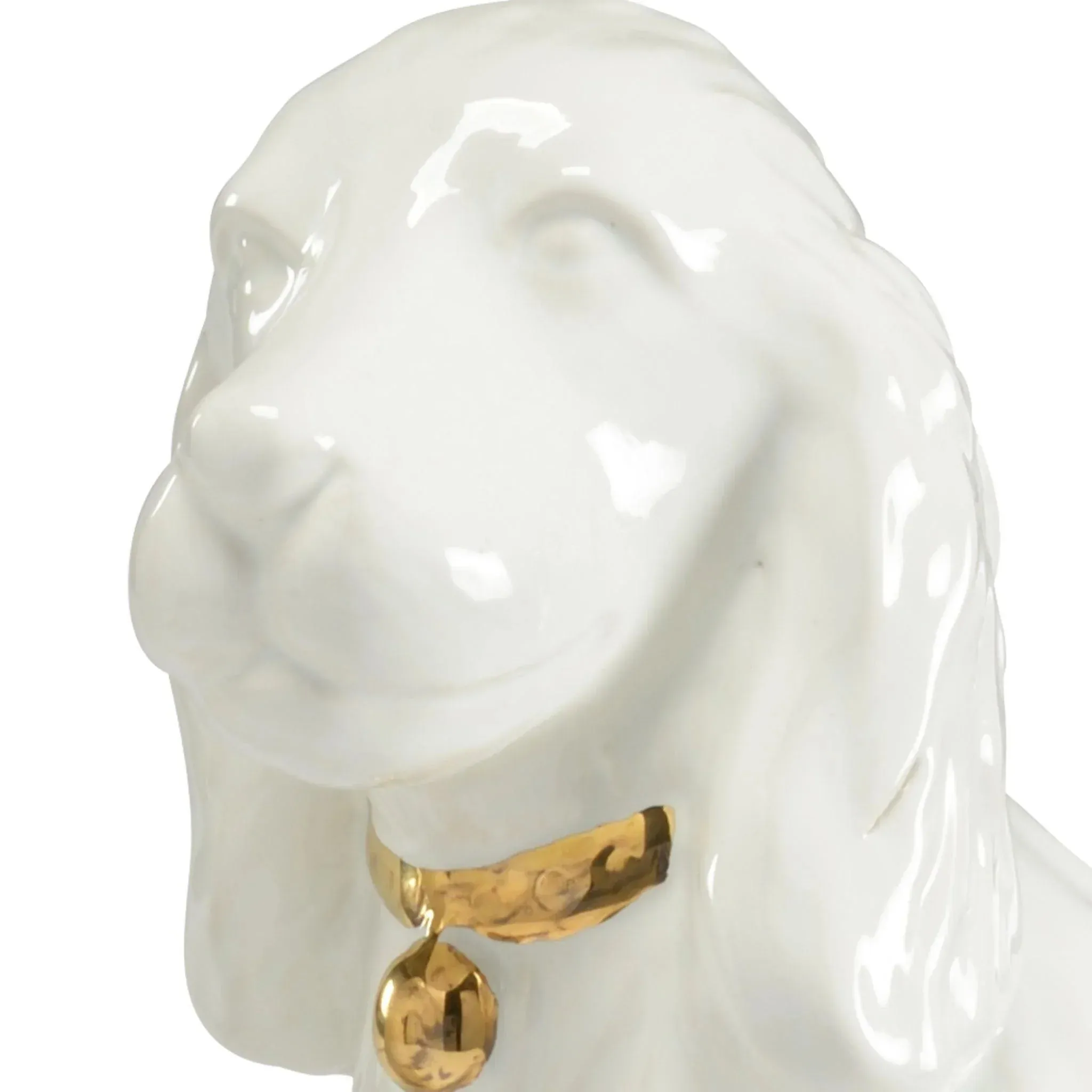 Pair of White Porcelain Decorative Dogs With Gold Collars