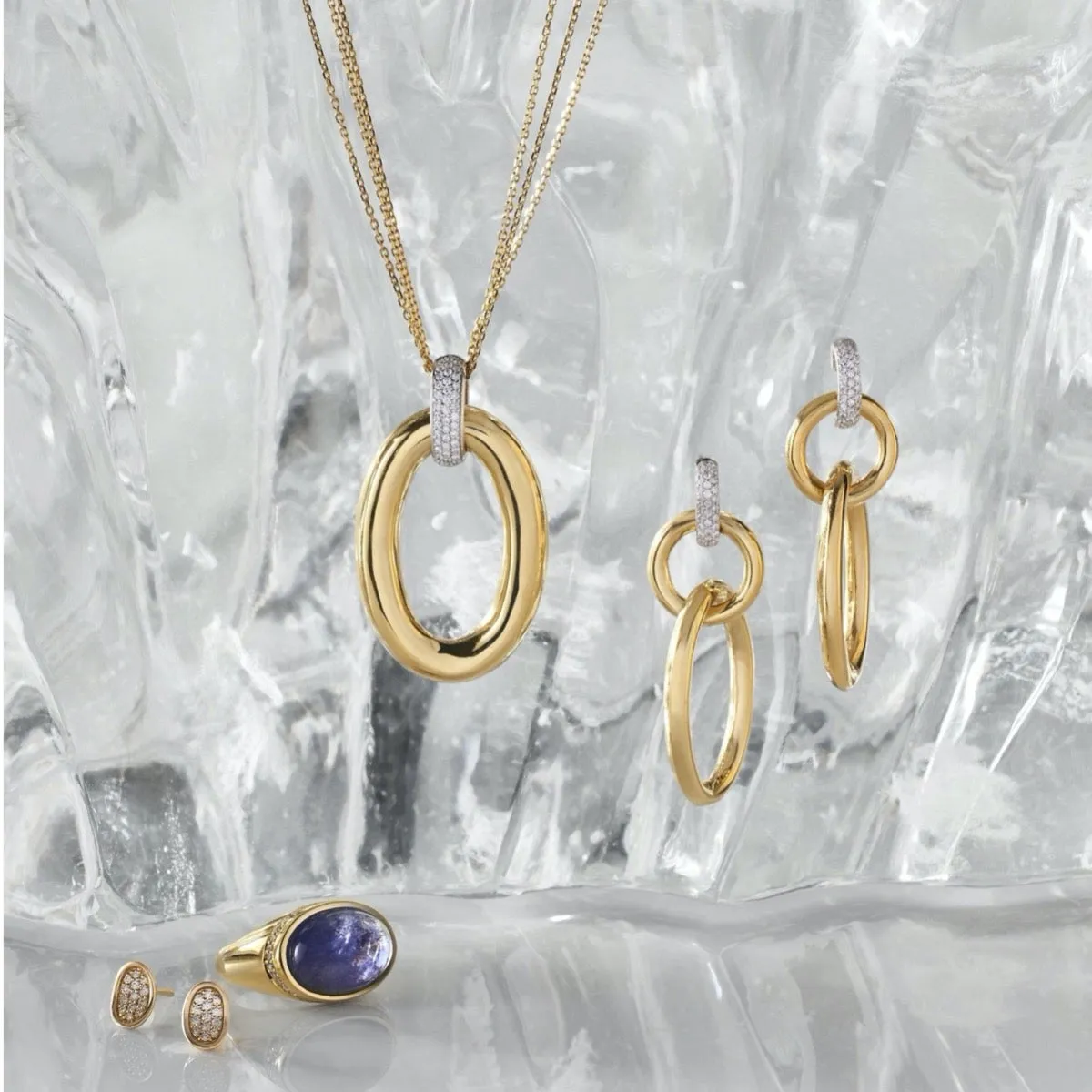 Pav Diamond Concave Oval Earrings