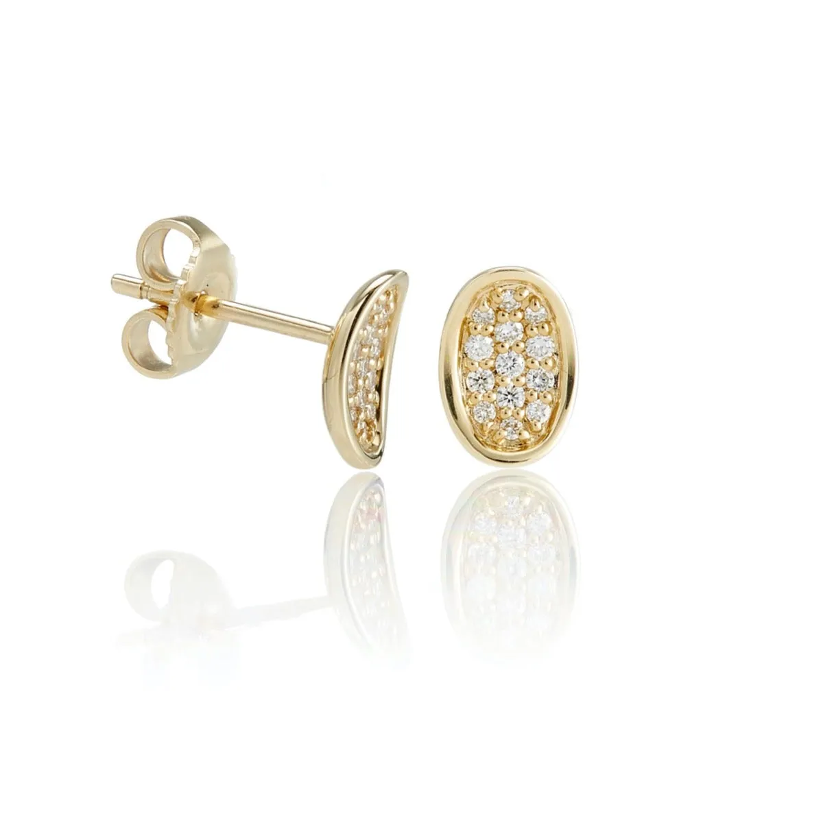 Pav Diamond Concave Oval Earrings