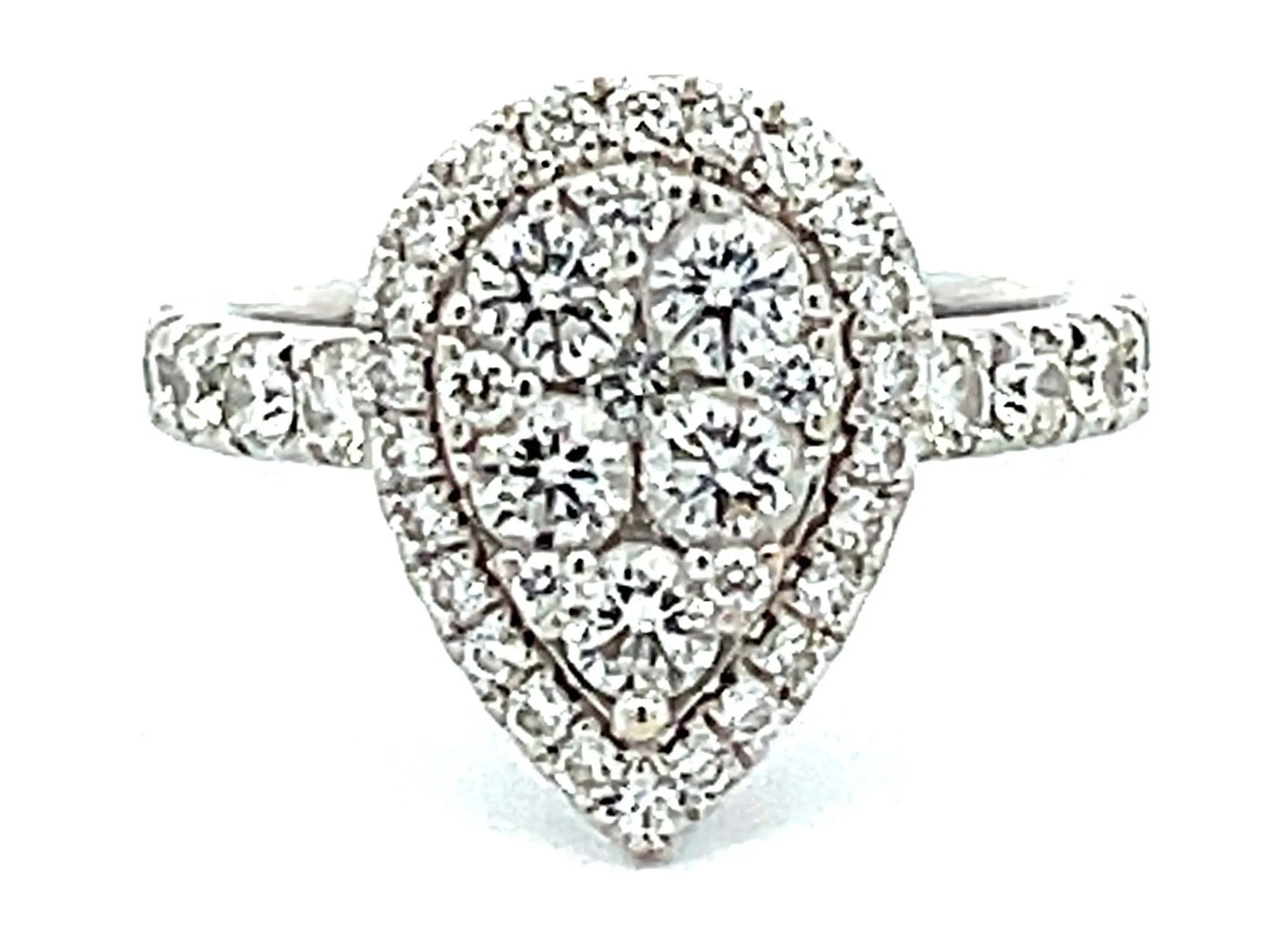 Pear Shaped Diamond Cluster Halo Engagement Ring in 14K White Gold