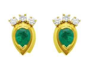 Pear Shaped Emerald and Diamond Earrings