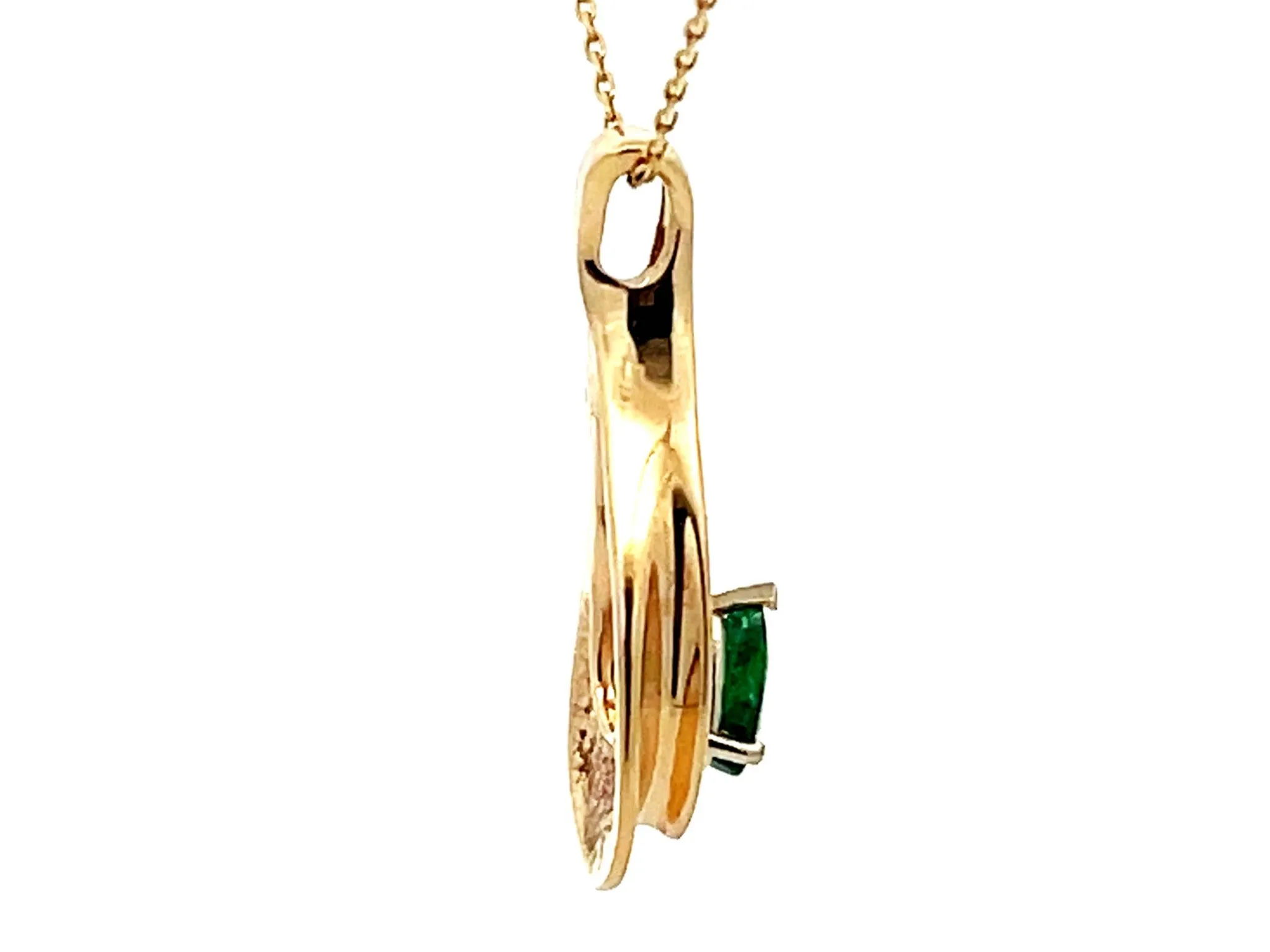 Pear Shaped Emerald and Diamond Necklace 14K Yellow Gold