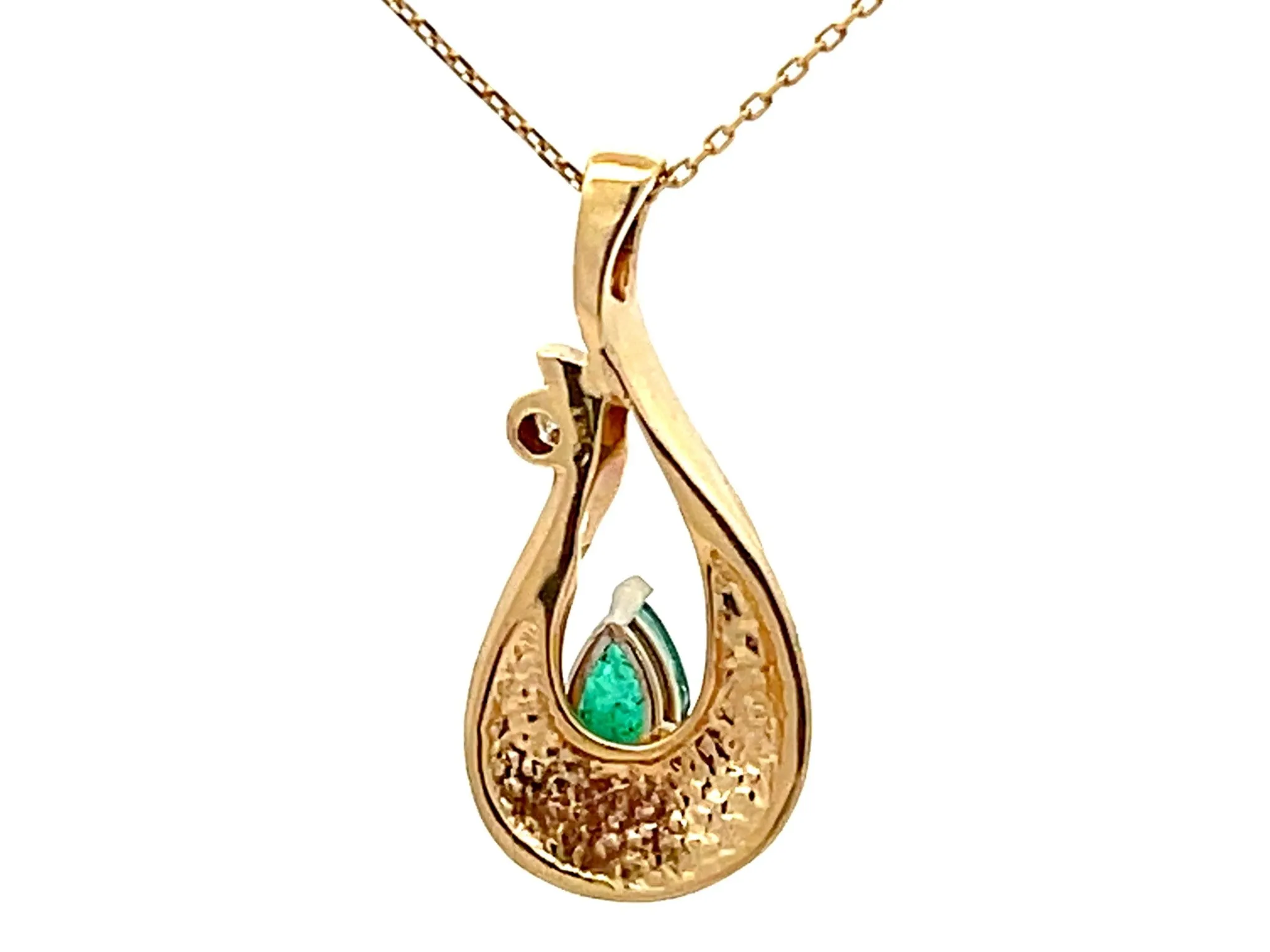 Pear Shaped Emerald and Diamond Necklace 14K Yellow Gold
